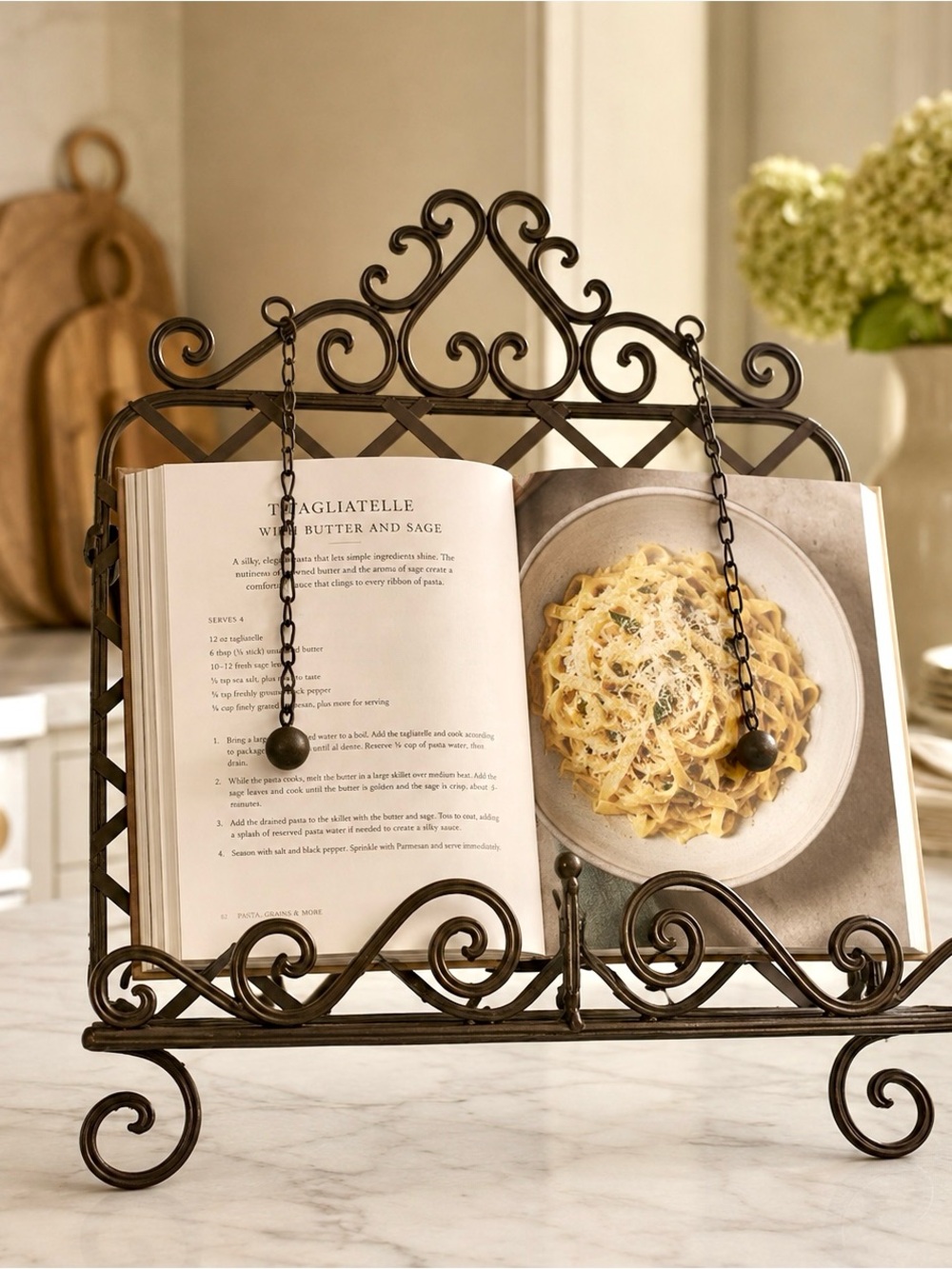 Vintage Ornate Wrought Iron Cookbook Stand - Dark Bronze
